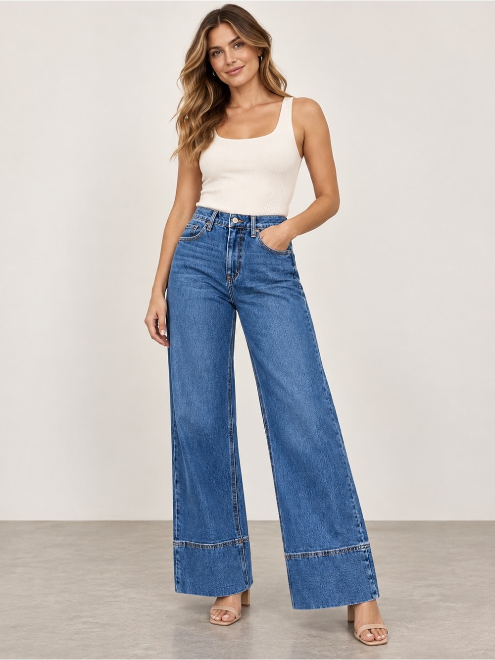 Dear John Gysun High Rise Wide Leg Jeans Blue Wide Hem Size 29